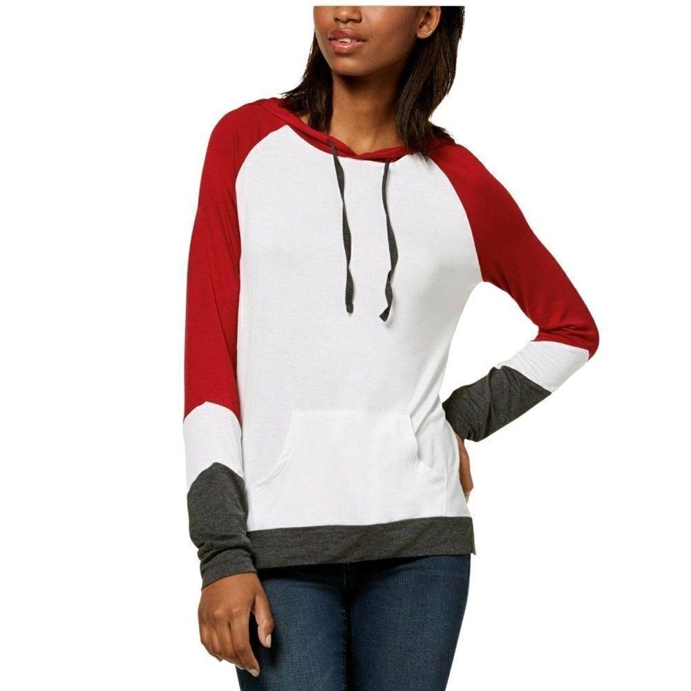 Hippie Rose‎ Hoodie Sweatshirt Juniors' XL Red White Colorblocked Pullover NEW